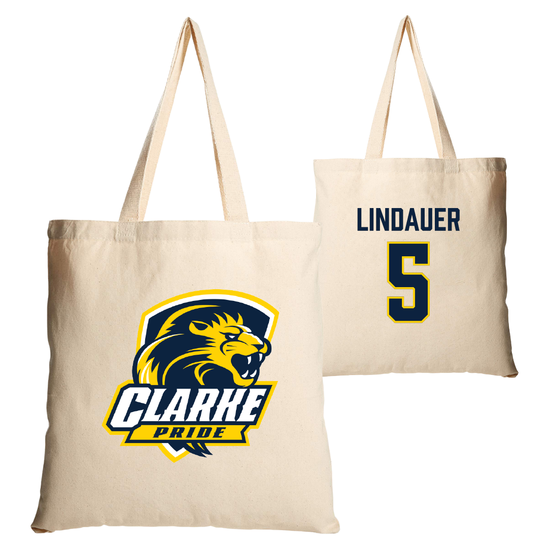 Clarke University Basketball Tan Canvas Tote Bag - #5 Carson Lindauer