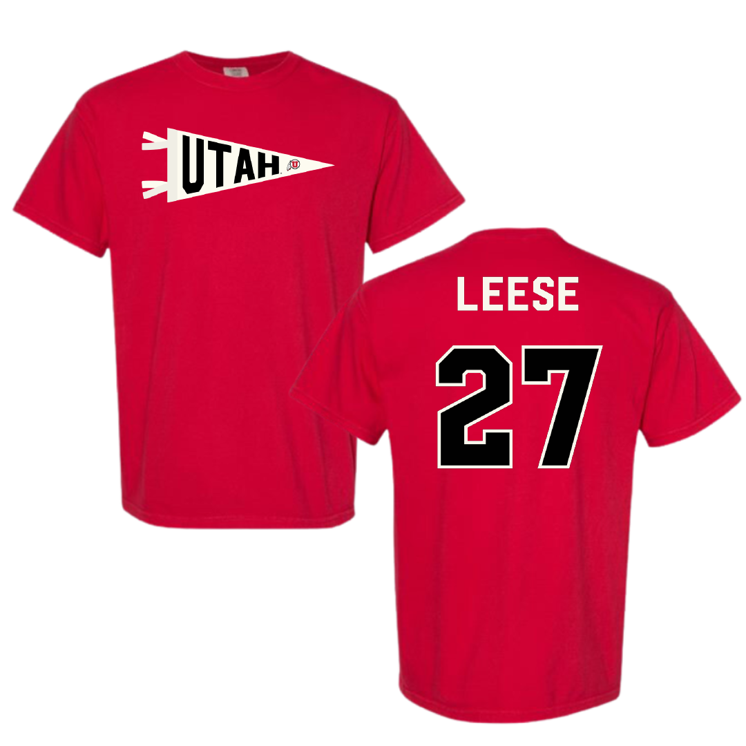 University of Utah Lacrosse Red Pennant Comfort Colors Tee - #27 Will Leese