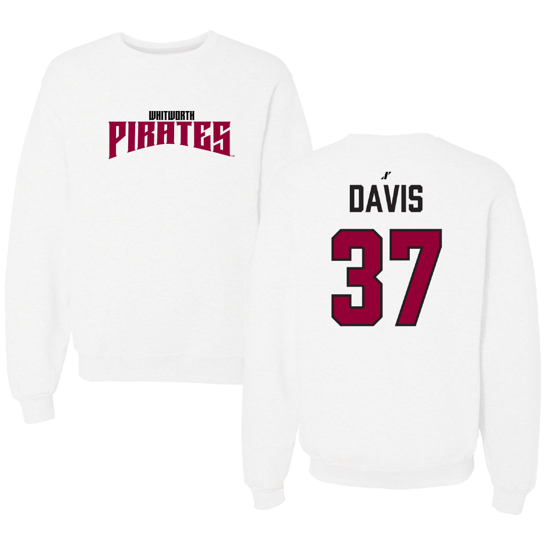 Whitworth University Baseball White Classic Crewneck - #37 Rylan Davis