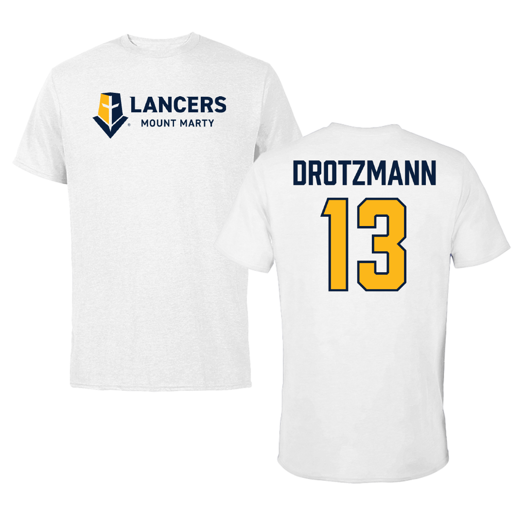Mount Marty University Volleyball White Performance Tee - #13 Macy Drotzmann