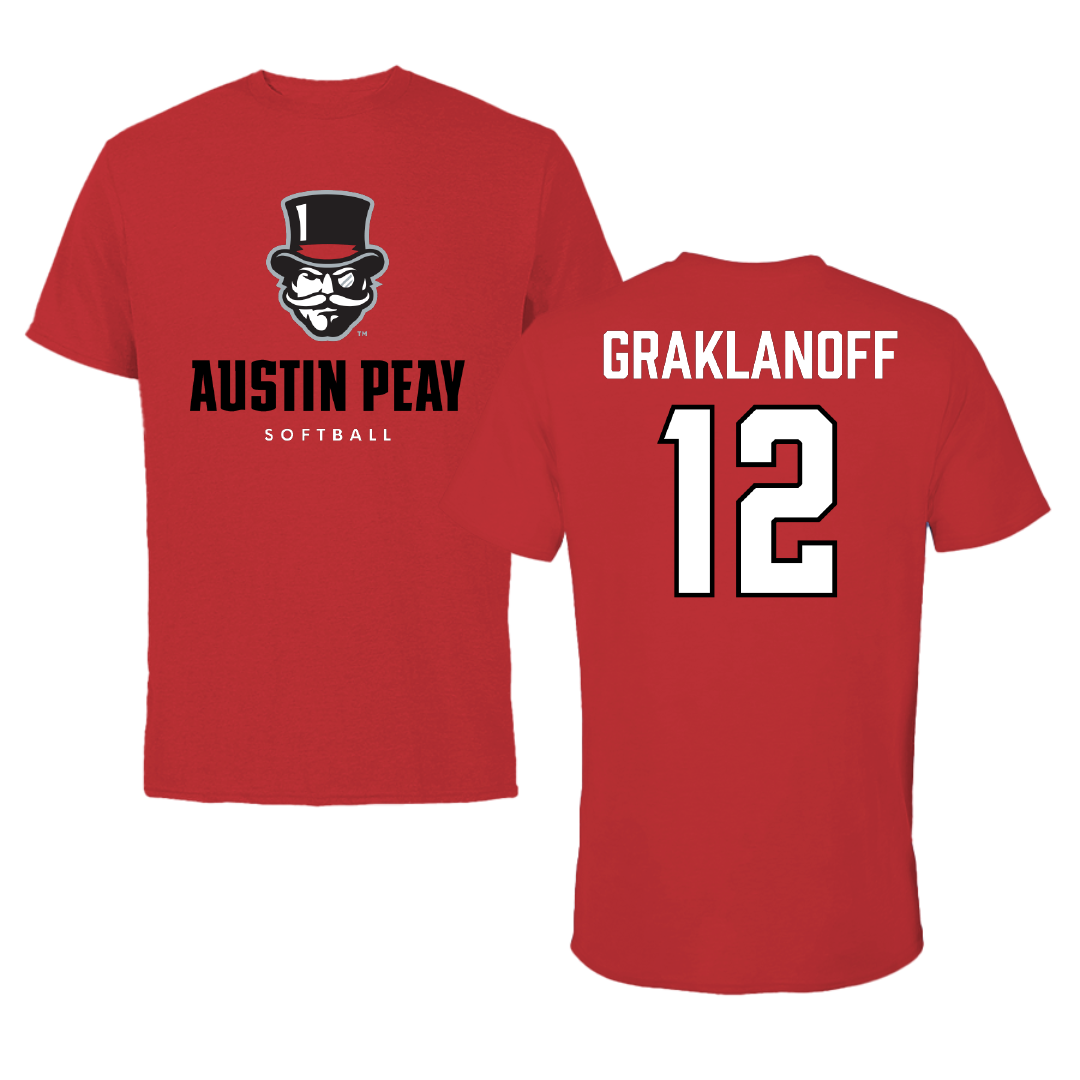 Austin Peay State University Softball Red Mascot Tee - #12 Ashlyn Graklanoff
