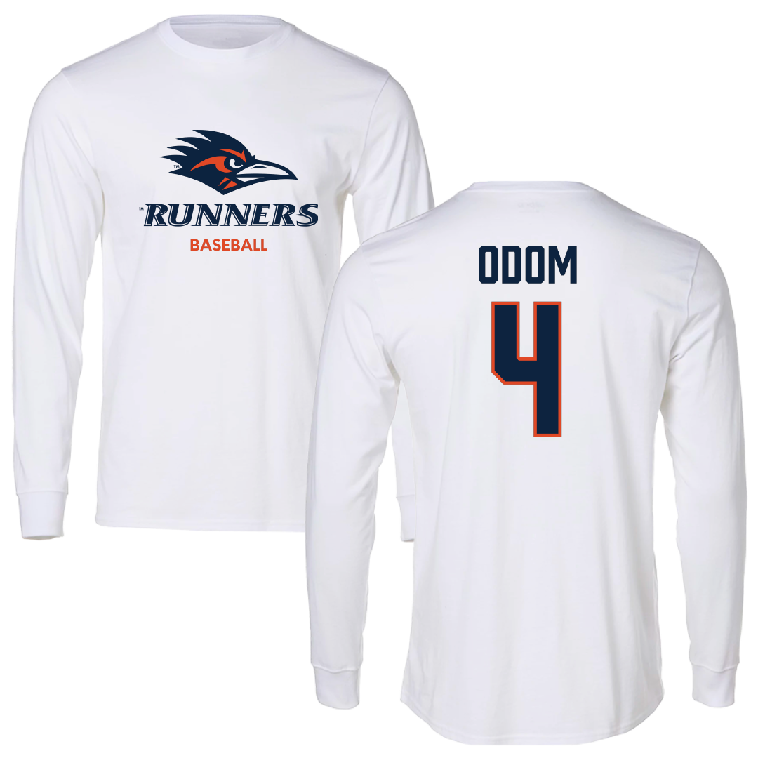 University of Texas at San Antonio Baseball White Performance Long Sleeve - #4 Tye Odom
