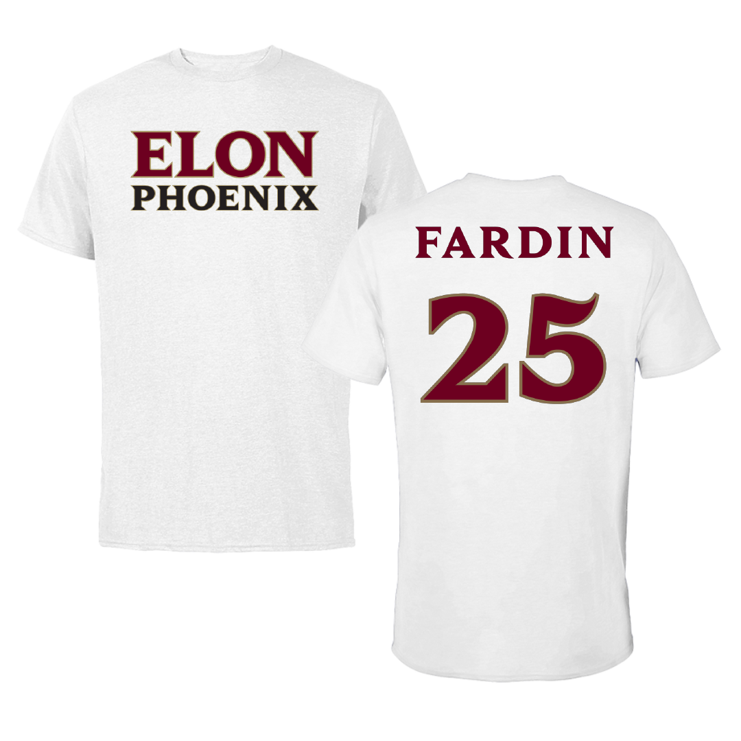 Elon University Lacrosse White Performance Tee - #25 Jamie Fardin