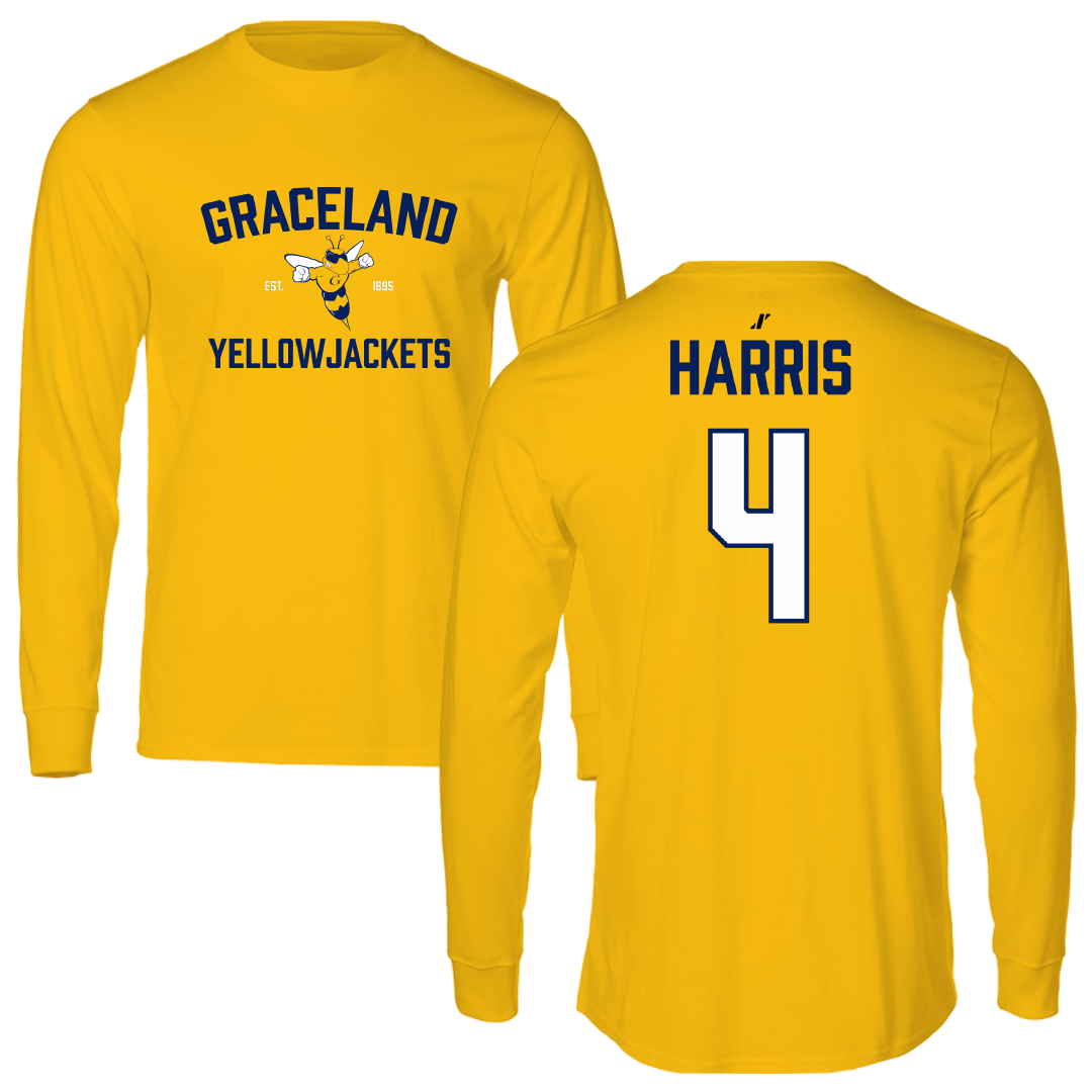 Graceland University Football Gold General Performance Long Sleeve - #4 Khem Harris