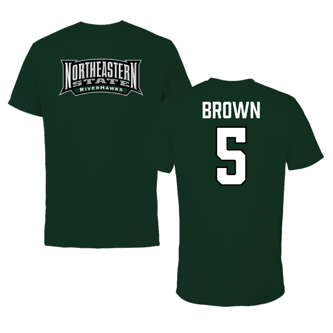 Northeastern State University Football Forest Green Block Performance Tee - #5 Taimane Brown