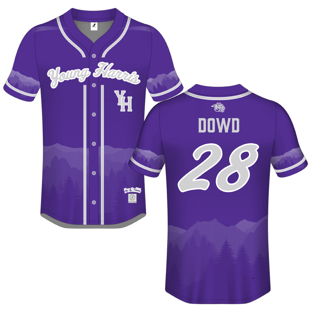 Young Harris College Purple Campus Connect Button-Down Jersey - #28 Tommy Dowd