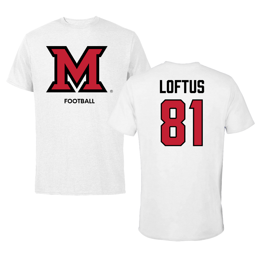 Miami University (Ohio) Football White Tee - #81 Brendan Loftus