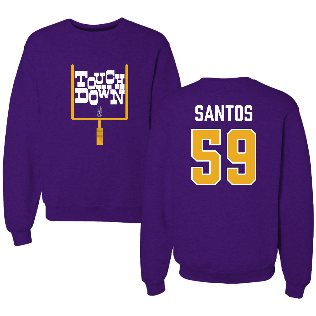 University at Albany Football Purple Touchdown Crewneck - #59 Kenneth Santos