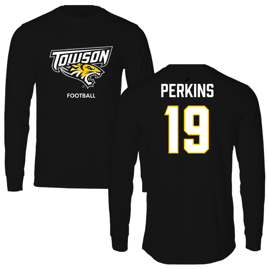 Towson University Football Black Performance Long Sleeve - #19 Zay Perkins