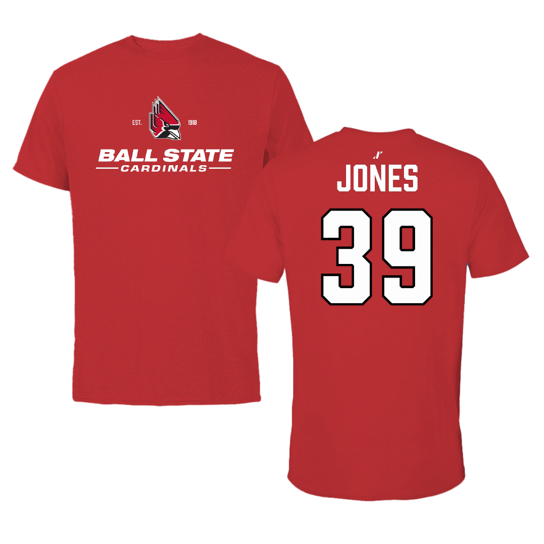 Ball State University Baseball Red General Performance Tee - #39 Jeremy Jones