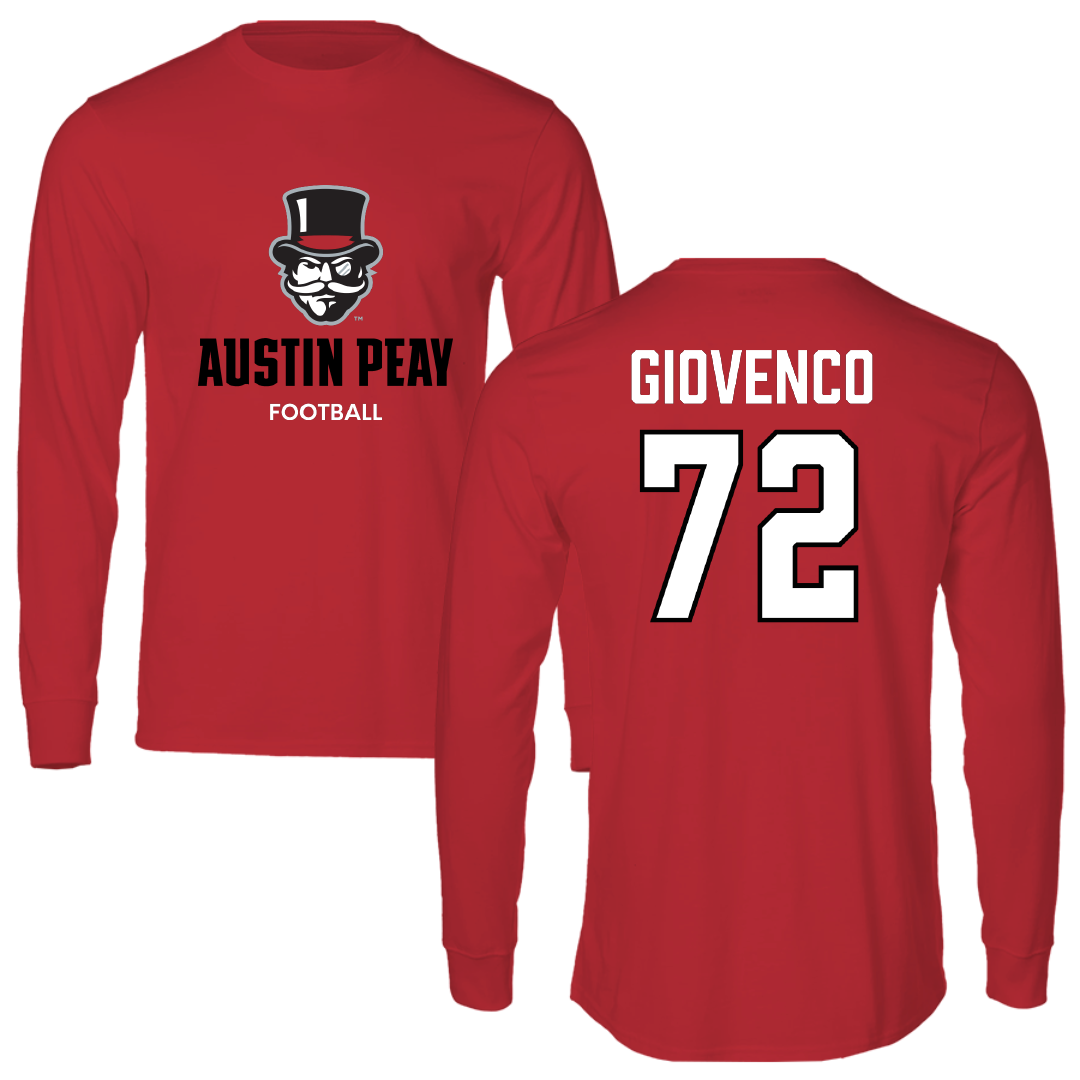Austin Peay State University Football Red Mascot Performance Long Sleeve - #72 Jaiden Giovenco