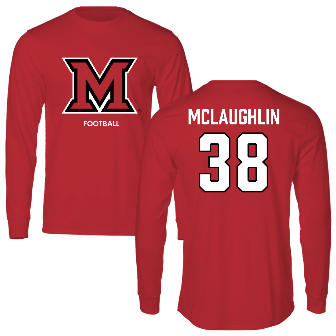 Miami University (Ohio) Football Red Long Sleeve - #38 Kellan McLaughlin
