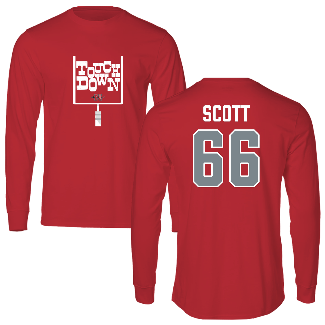 Nicholls State University Football Red Touchdown Long Sleeve - #66 Sameij Scott