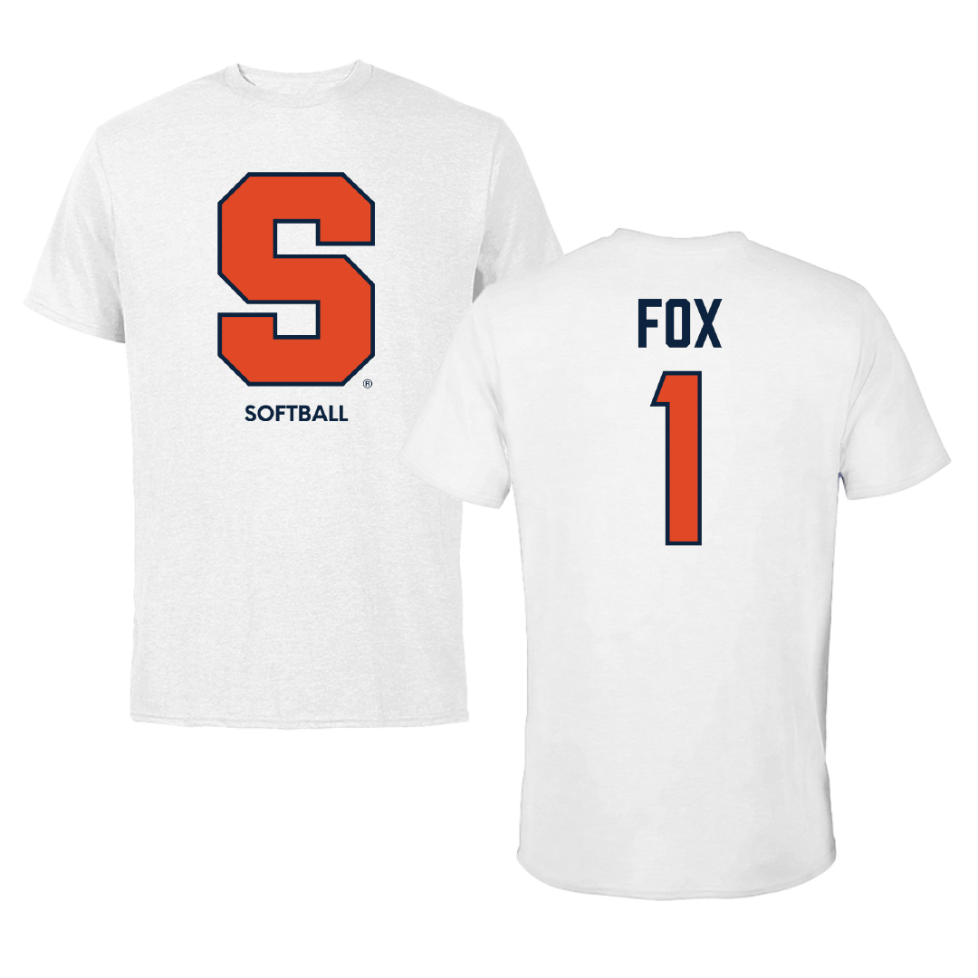 Syracuse University Softball White Performance Tee - #1 Lauren Fox