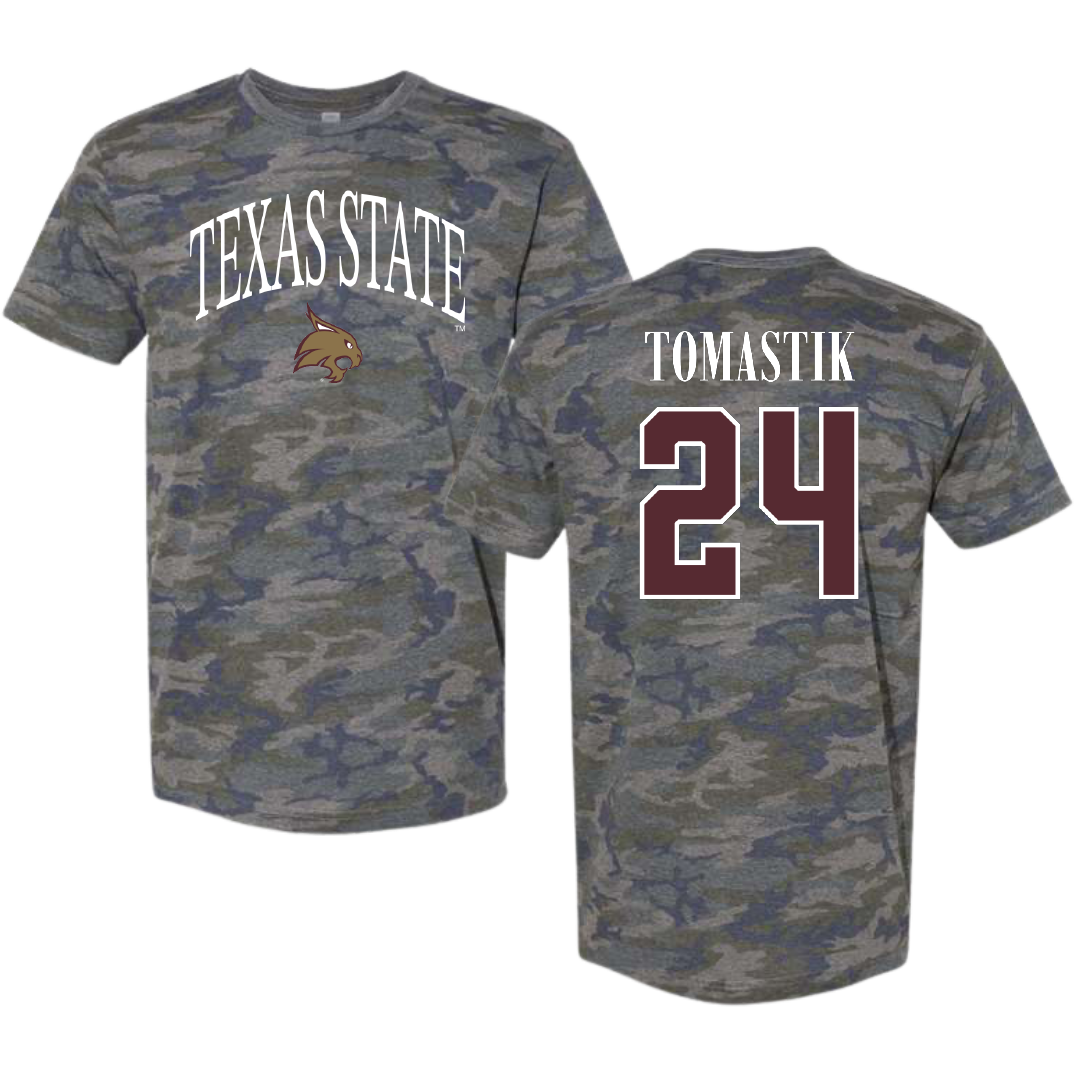 Texas State University Lacrosse Vintage Camo Tee - #24 Evan Tomastik