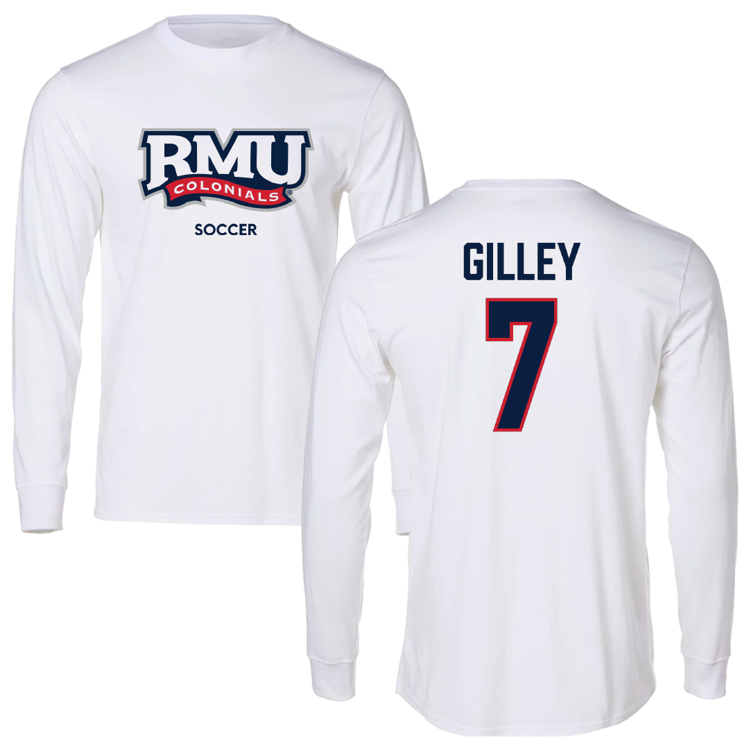 Robert Morris University Soccer (M) White Mascot Long Sleeve - #7 Chase Gilley