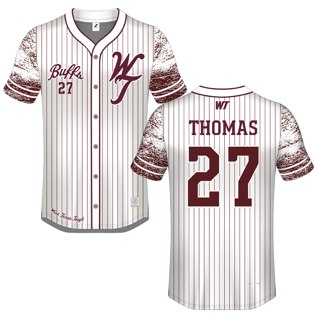 West Texas A&M University White Campus Connect Button-Down Jersey - #27 Tristin Thomas