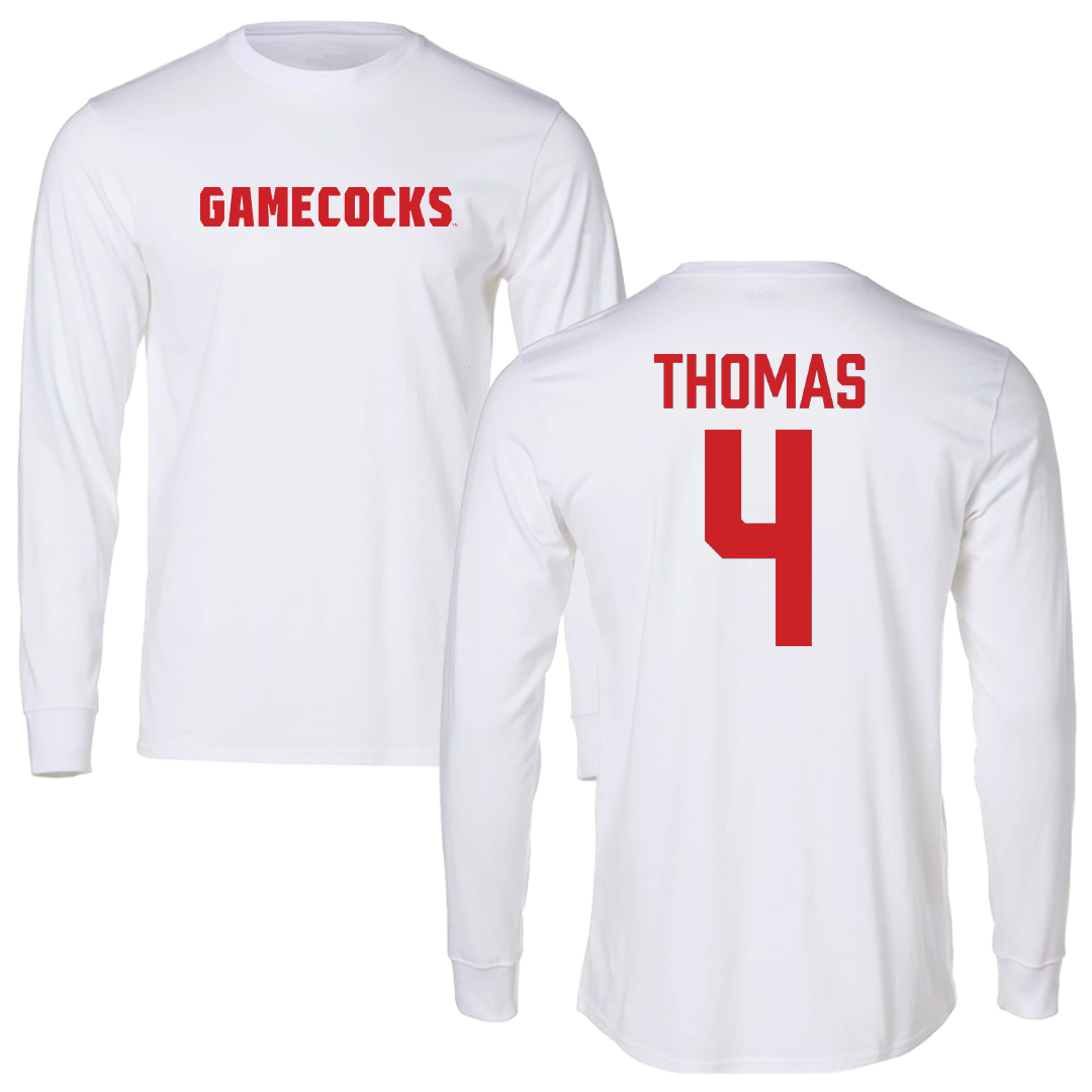Jacksonville State University Baseball White Performance Long Sleeve - #4 Kenskey Thomas