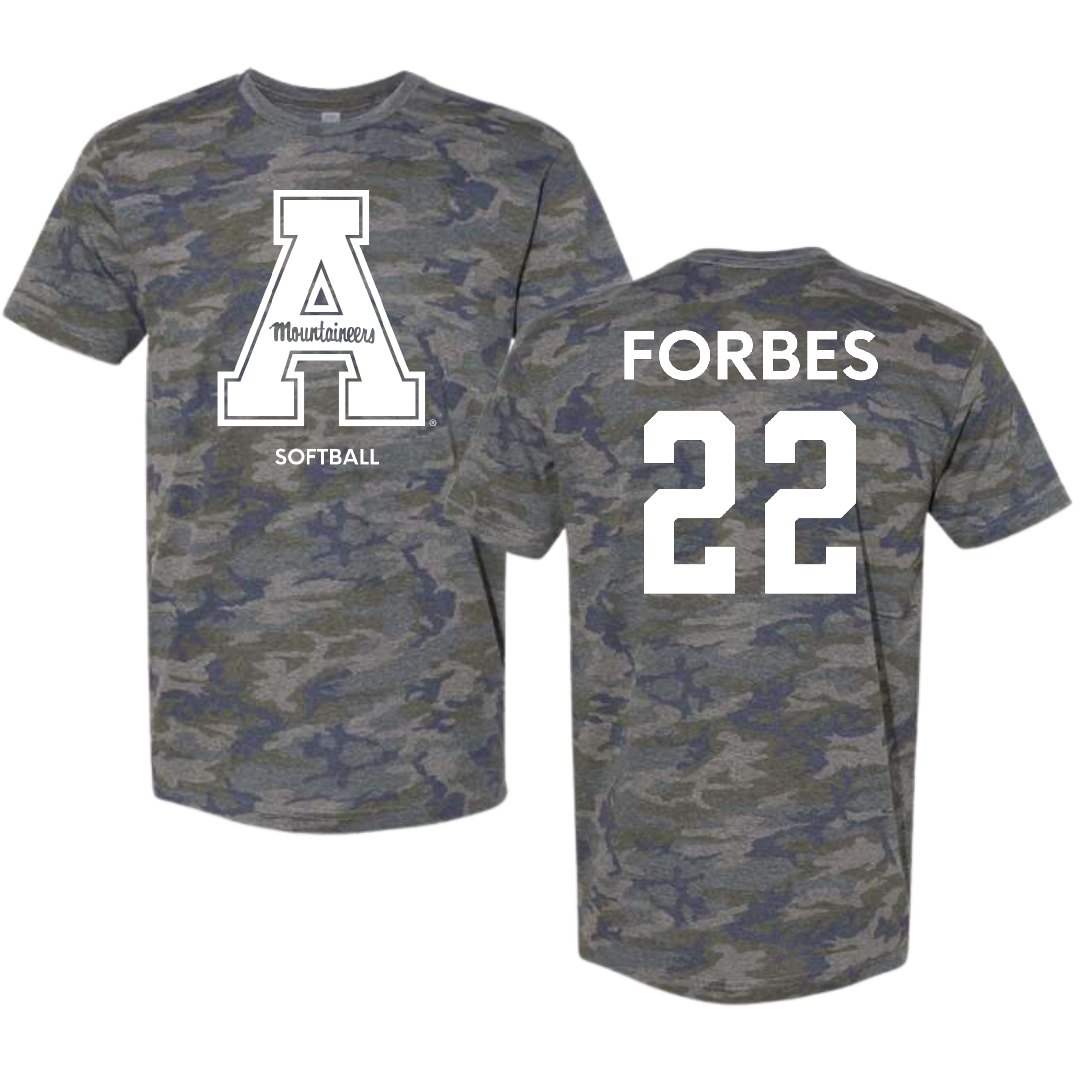Appalachian State University Softball Vintage Camo Tee - #22 Hannah Forbes