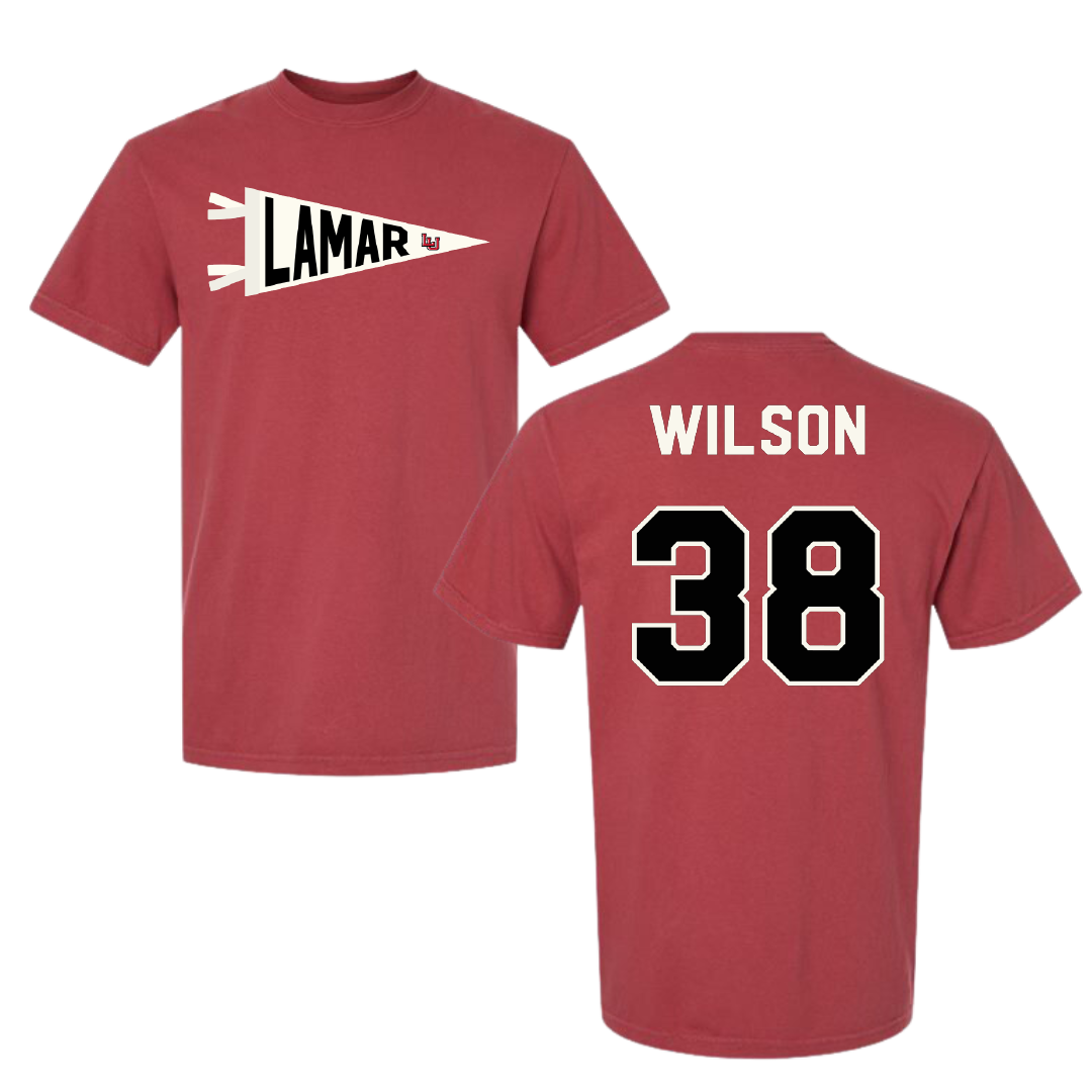 Lamar University Baseball Canvas Red Pennant Comfort Colors Tee - #38 Tanner Wilson