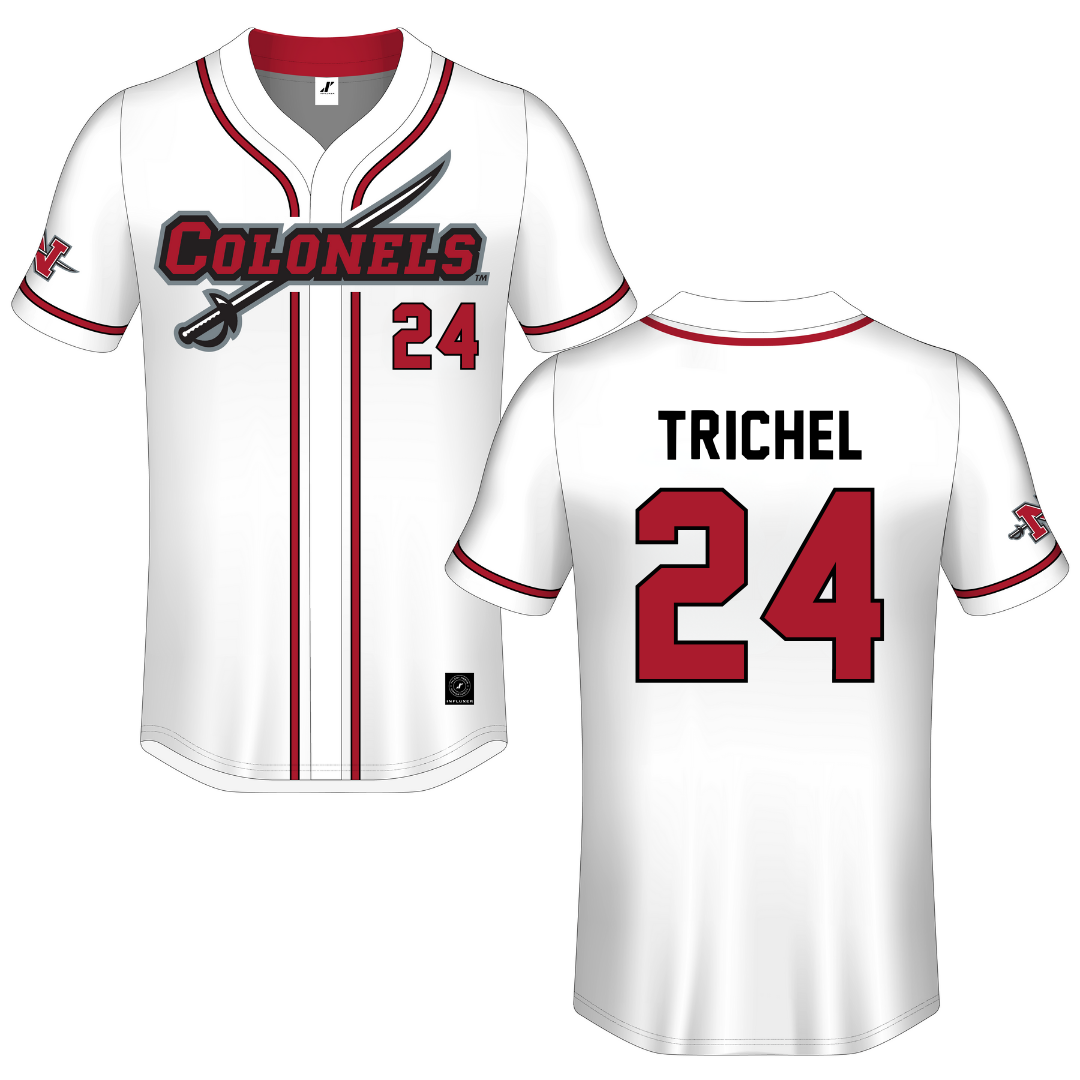 Nicholls State University White Button-Down Jersey - #24 Karson Trichel