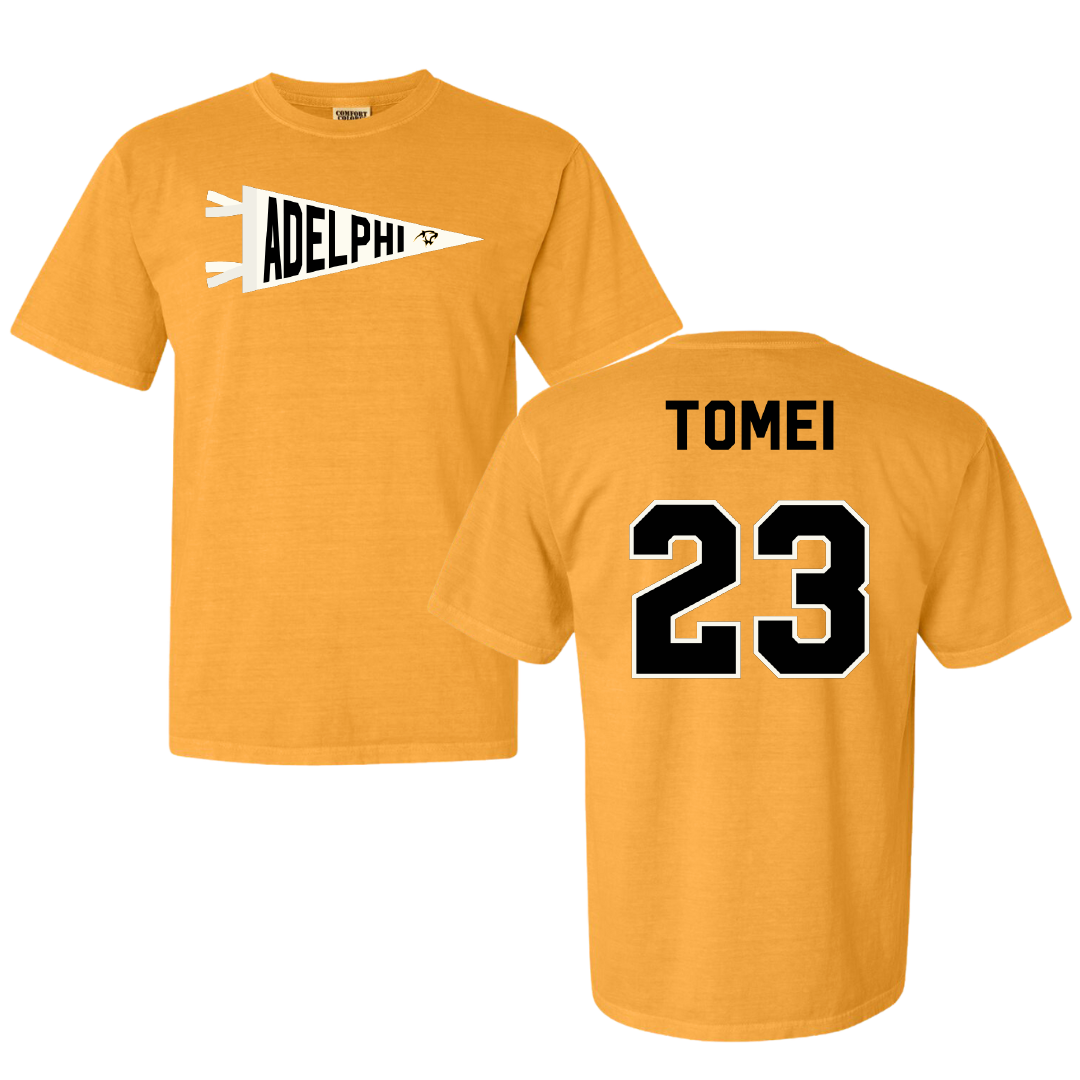 Adelphi University Lacrosse (M) Gold Pennant Comfort Colors Tee - #23 Christian Tomei