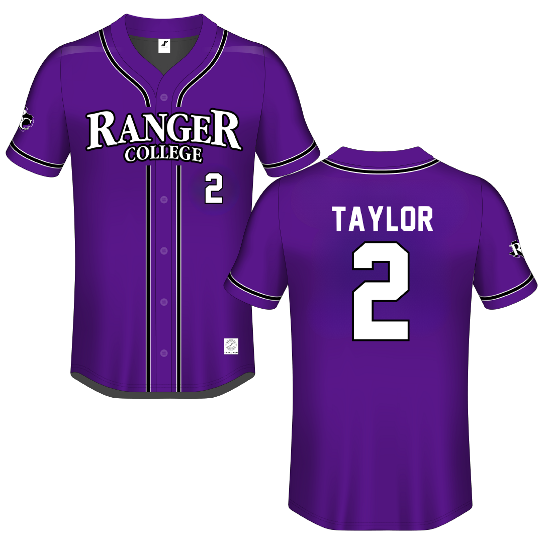 Ranger College Purple Button-Down Jersey - #2 Hunter Taylor