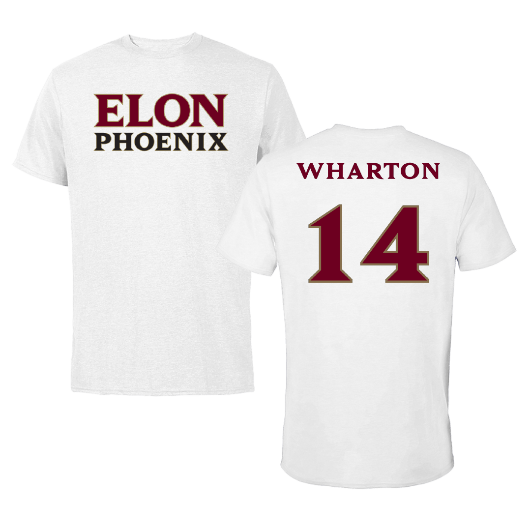 Elon University Soccer (M) White Tee - #14 Alex Wharton