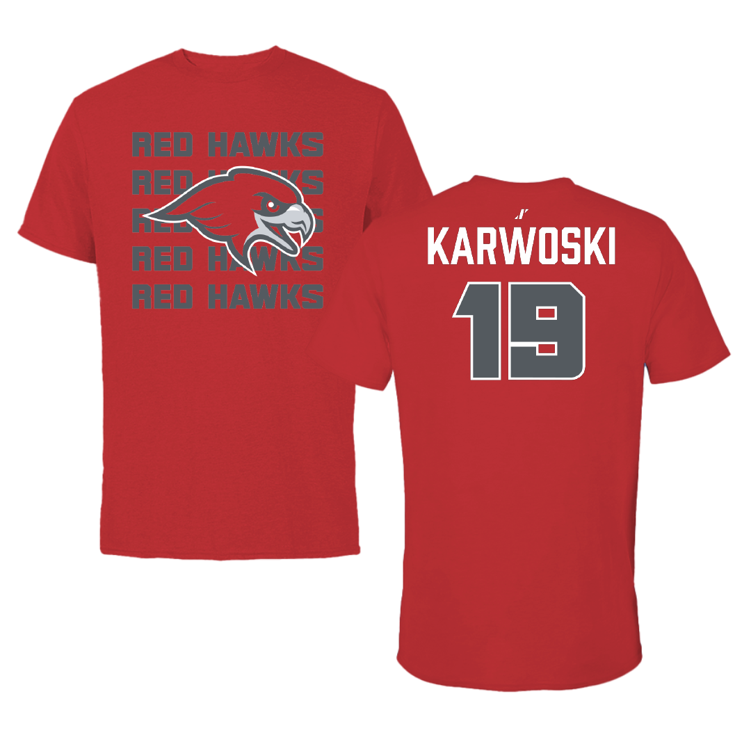 Montclair State University Football Red General Performance Tee - #19 Aden Karwoski