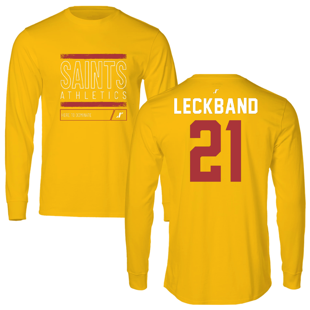 Flagler College Baseball Gold Dominate Performance Long Sleeve - #21 Keegan Leckband