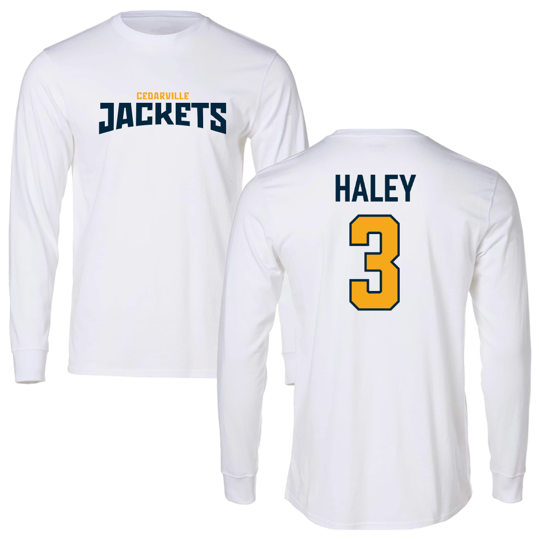Cedarville University Soccer White Classic Long Sleeve - #3 Asa Haley