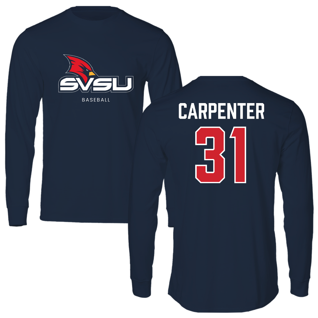 Saginaw Valley State University Baseball Navy Performance Long Sleeve - #31 Eli Carpenter