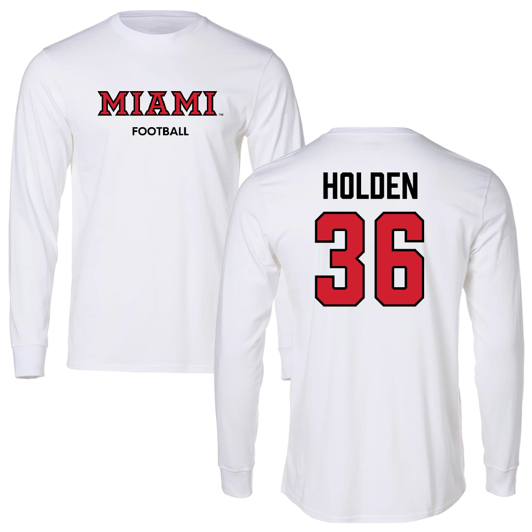 Miami University (Ohio) Football White Performance Long Sleeve - #36 Carter Holden