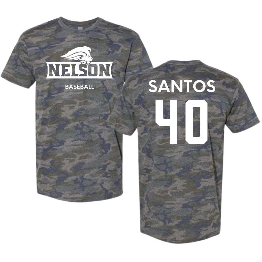Nelson University Baseball Vintage Camo Tee - #40 Karson Santos