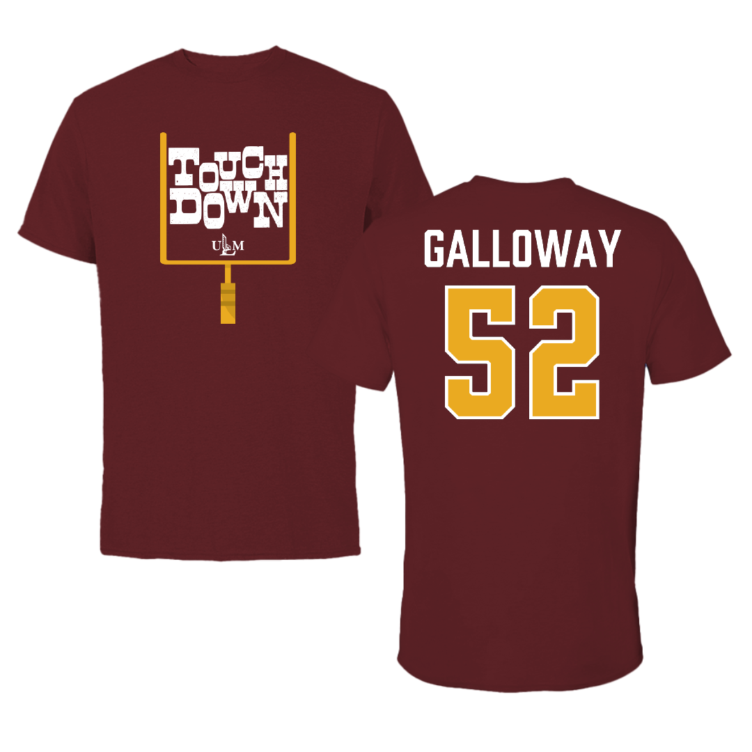 University of Louisiana Monroe Football Maroon Touchdown Tee - #52 Dazmon Galloway