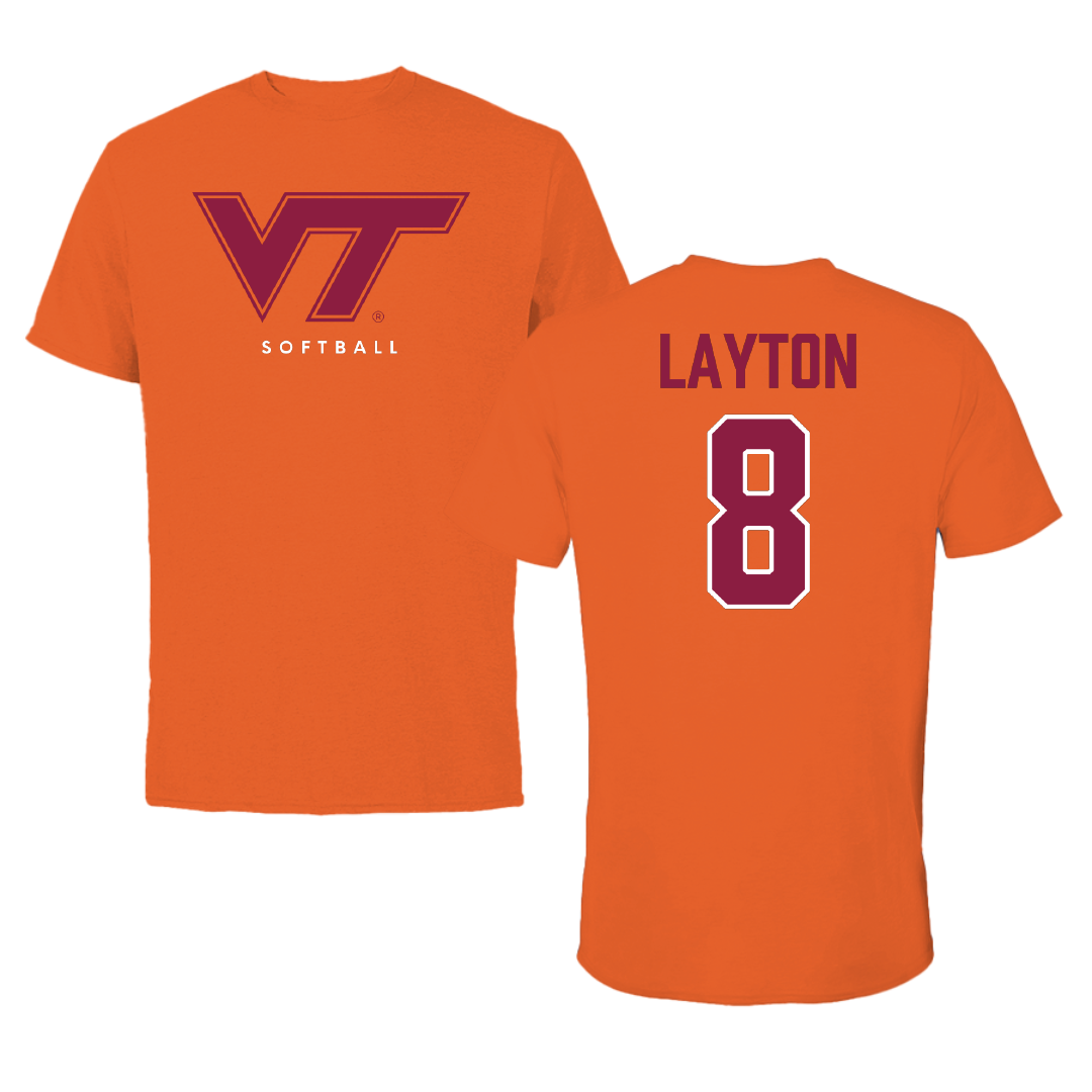 Virginia Tech Softball True Orange Tee - #8 Avery Layton
