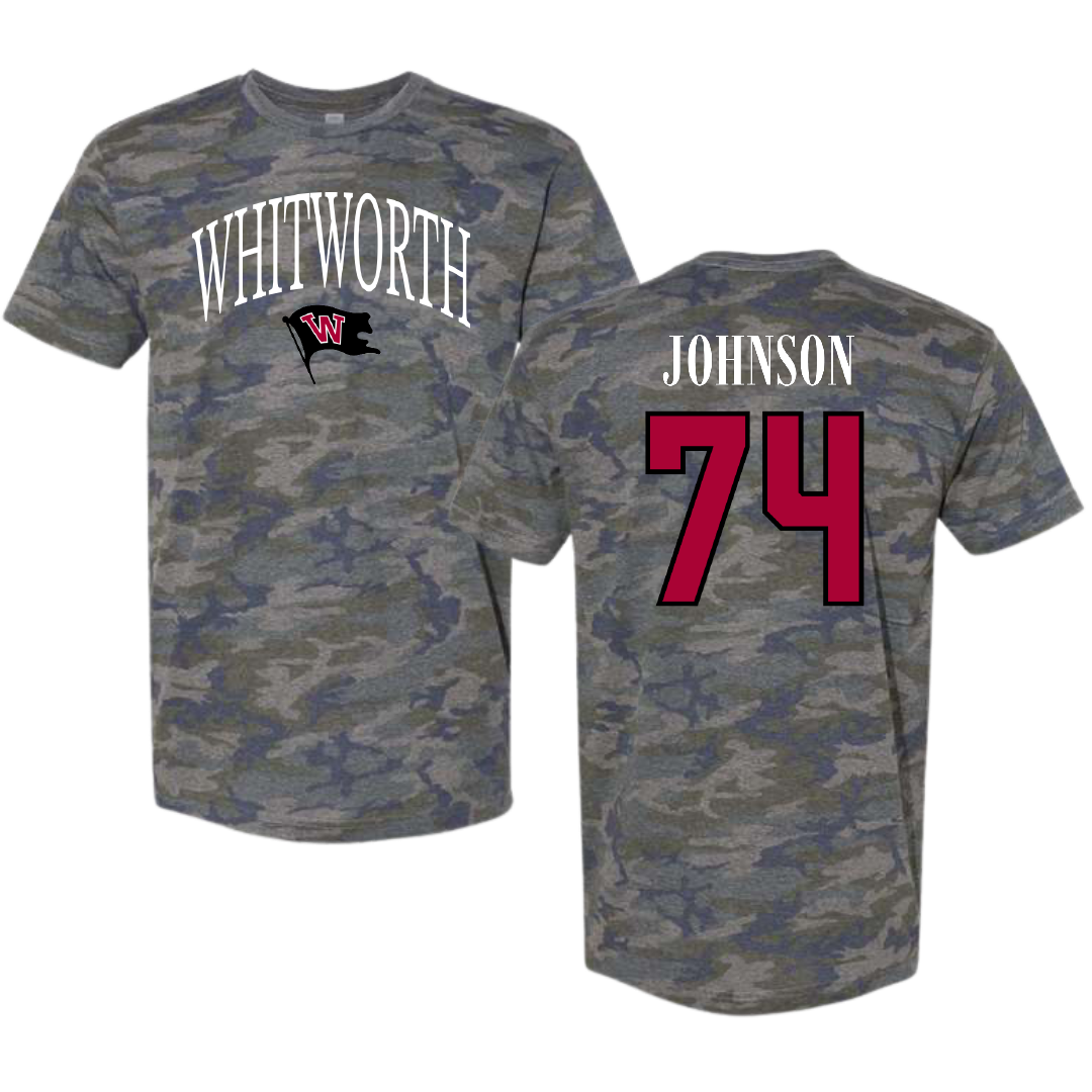Whitworth University Football Vintage Camo Tee - #74 Milan Johnson
