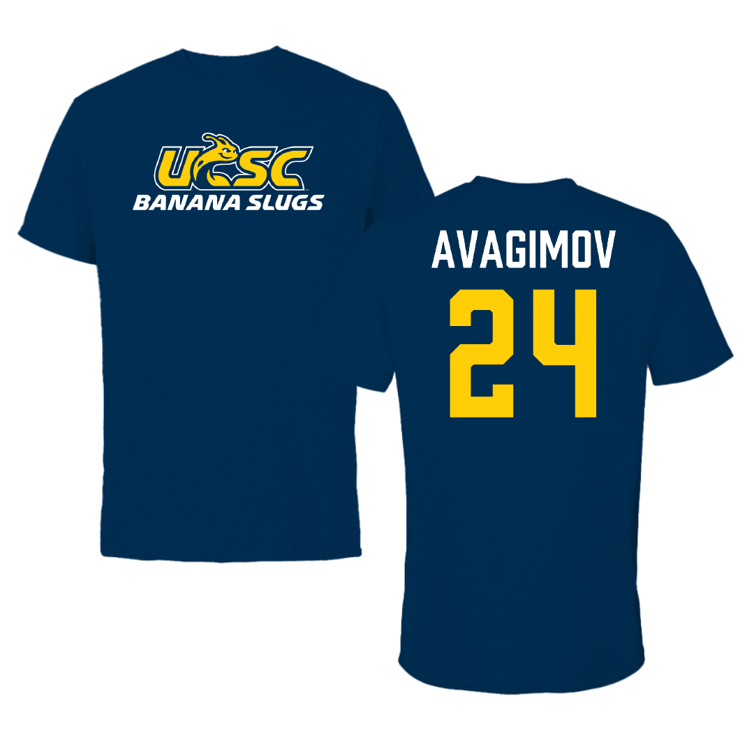 University of California-Santa Cruz Soccer (M) Navy Performance Tee - #24 Roman Avagimov