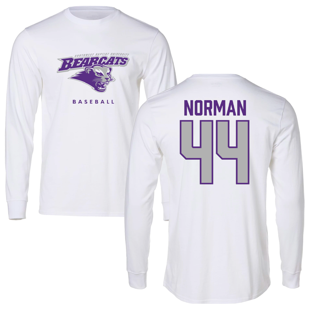 Southwest Baptist University Baseball White Performance Long Sleeve - #44 Caden Norman