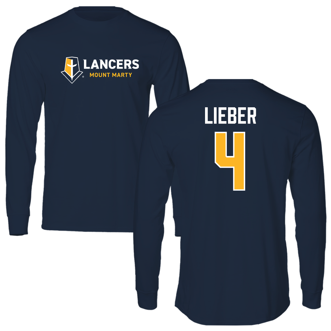 Mount Marty University Basketball Navy Performance Long Sleeve - #4 Aiden Lieber