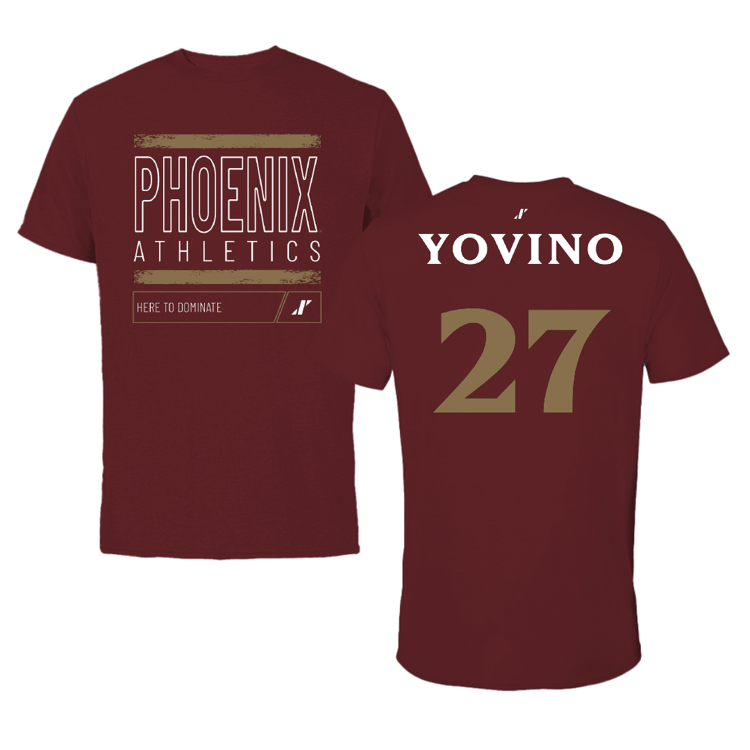 Elon University Baseball Maroon Dominate Performance Tee - #27 Joseph Yovino