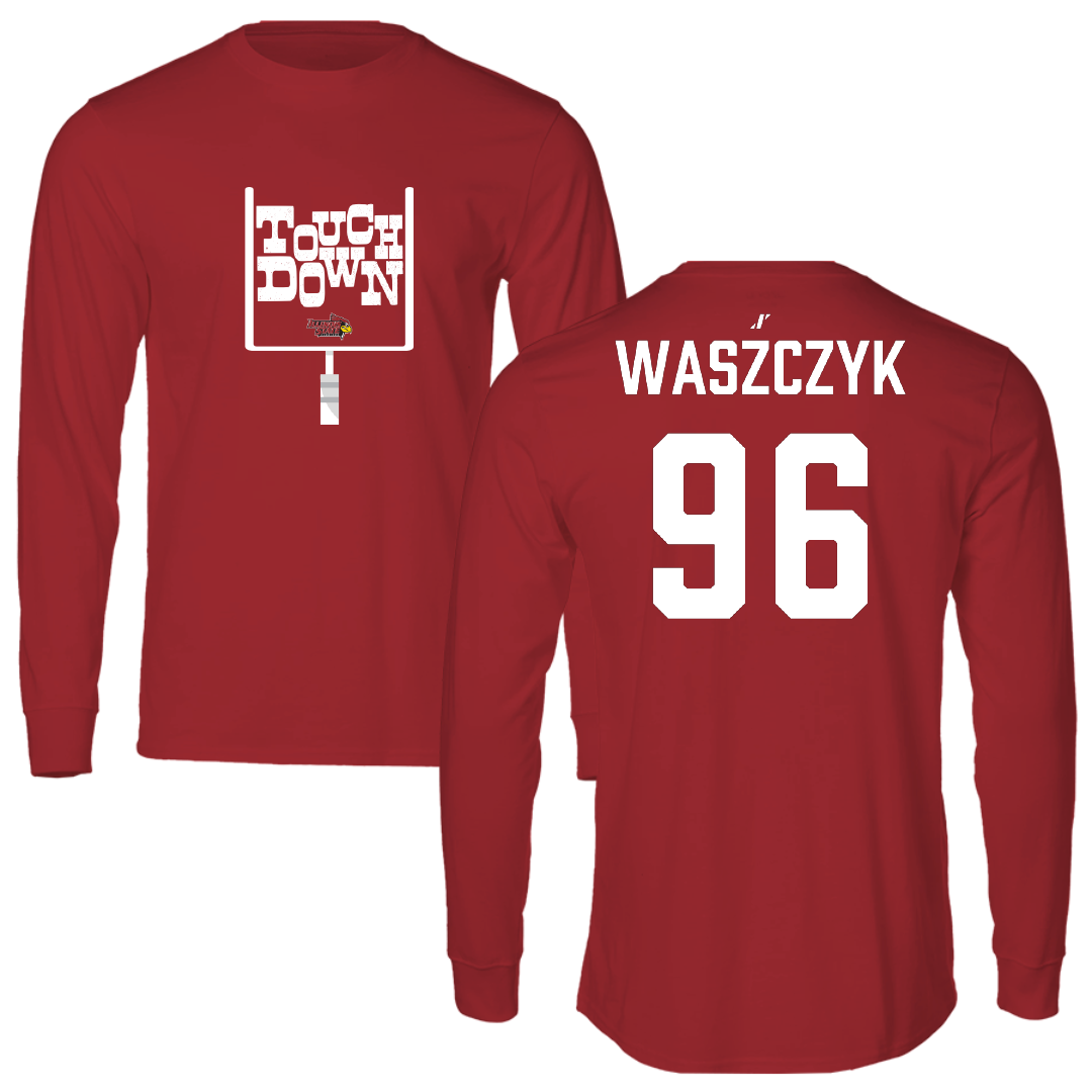 Illinois State University Football Canvas Red Touchdown Long Sleeve - #96 Bryce Waszczyk