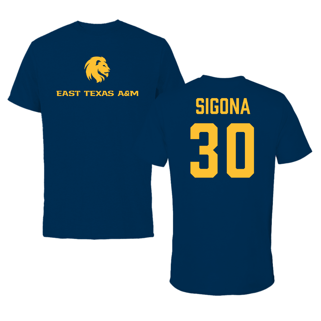 East Texas A&M University Basketball Navy Performance Tee - #30 Vinny Sigona
