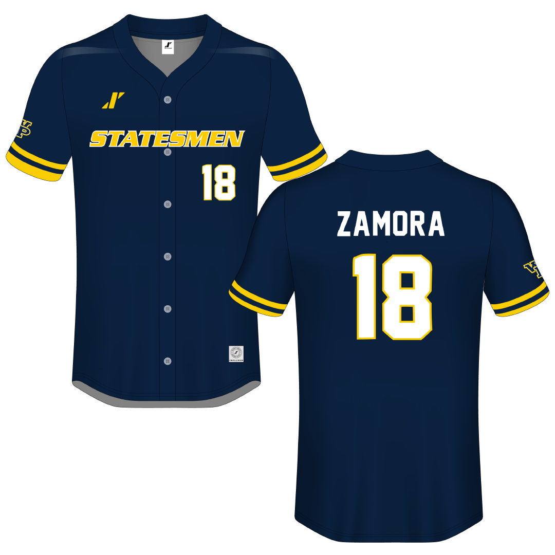 William Penn University Navy Button-Down Jersey - #18 Felix Zamora