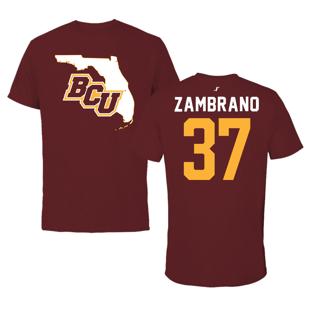 Bethune-Cookman University Baseball Maroon State Tee - #37 Jean Zambrano