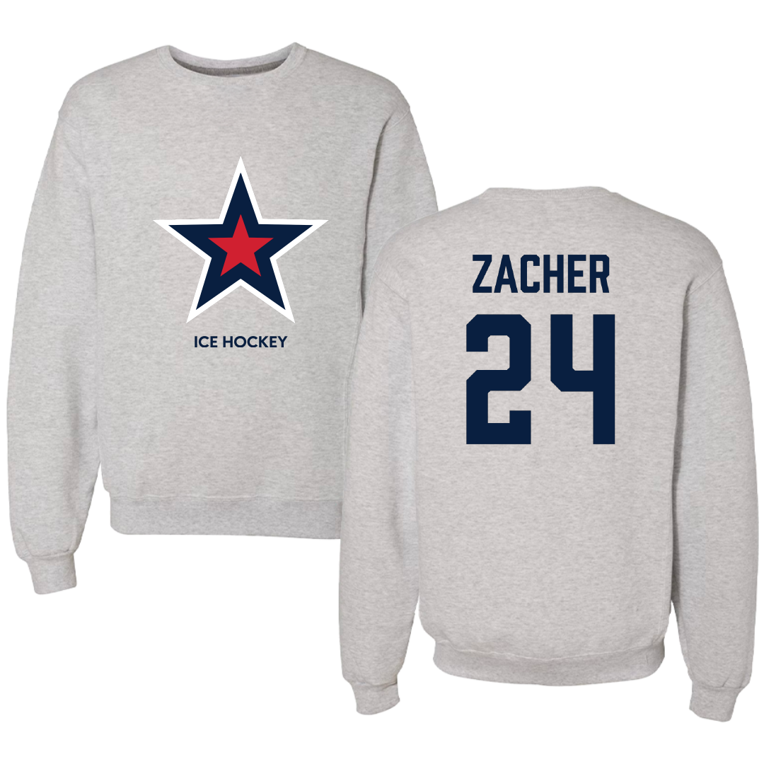 Robert Morris University Ice Hockey (M) Light Gray Crewneck - #24 Walter Zacher