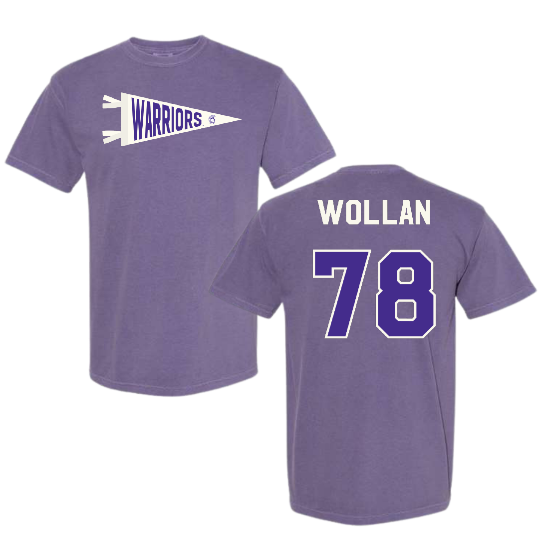 Winona State University Football Purple Pennant Comfort Colors Tee - #78 Garit Wollan