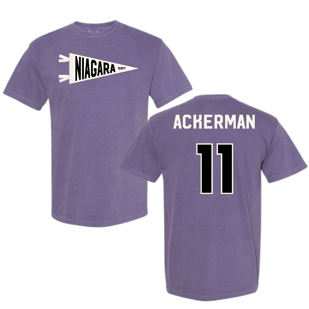 Niagara University Bowling Purple Pennant Comfort Colors Tee - #11 Kate Ackerman