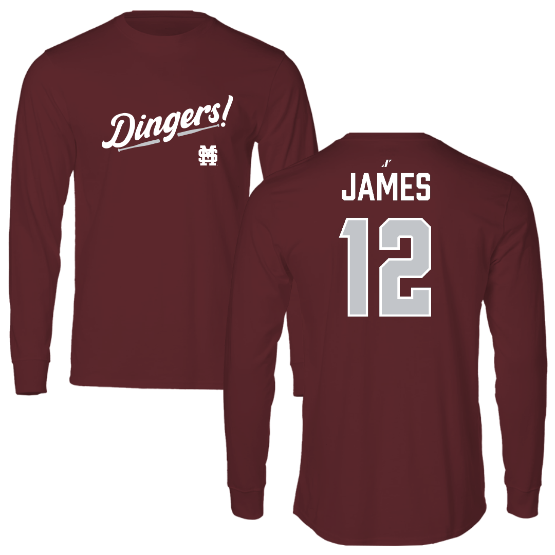 Mississippi State University Baseball Maroon Dingers Performance Long Sleeve - #12 Chone James