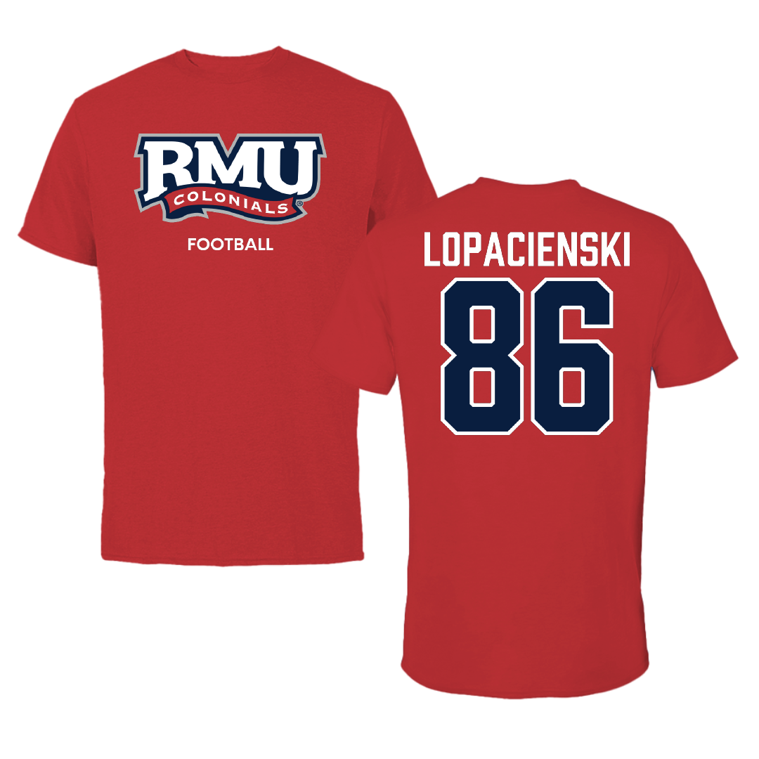 Robert Morris University Football Red Colonials Tee - #86 Max Lopacienski